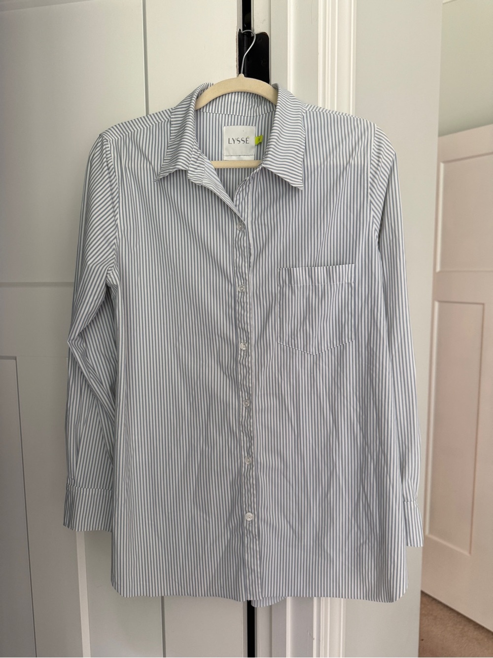 Lysse Blue White Stripe Stretch Button Down